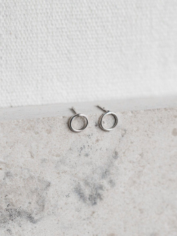 Tiny Minimalist Sterling Silver Open Circle Stud Earrings